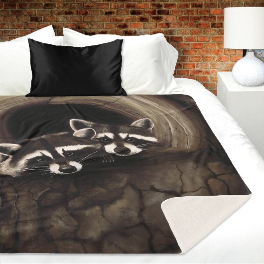 Couverture Sherpa Raccoons Brown Cute Tree