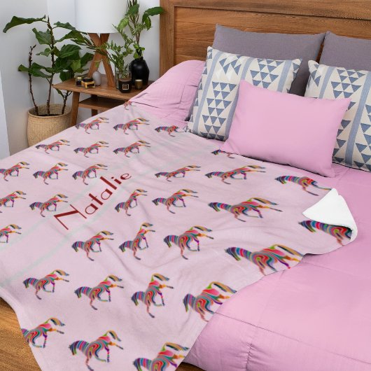 Couverture Sherpa Rainbow horse motif - ajouter le nom