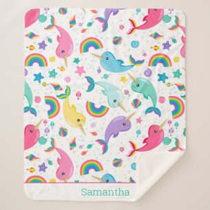 Couverture Sherpa Rainbow Narwhal Under the Sea Girls Personnalisé