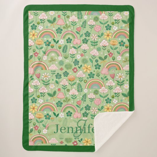 Couverture Sherpa Rainbow of Irish Luck Shamrock Clover Pastel Green (Devant)