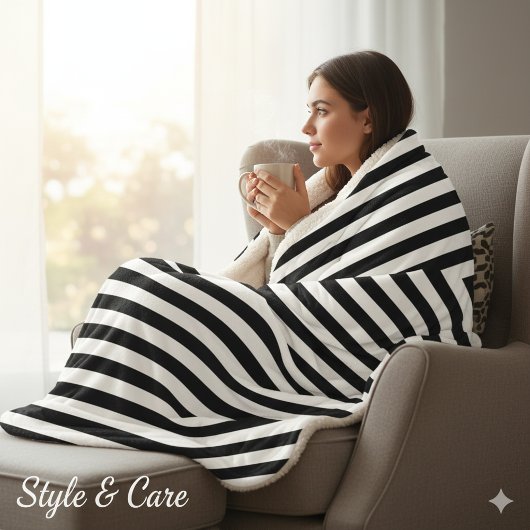 Couverture Sherpa Rayures Classiques Noir et Blanc