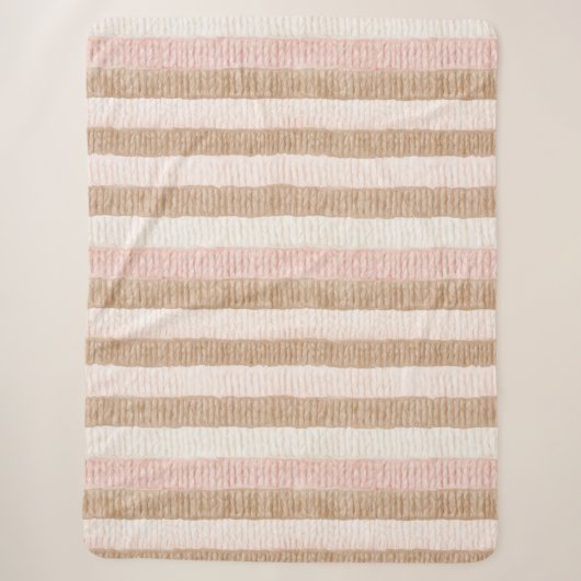 Couverture Sherpa Rayures Crème Beige Rose (Devant)