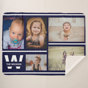 Couverture Sherpa Rayures de la marine Photos multiples Monogramme p