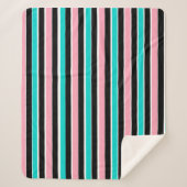 Couverture Sherpa Rayures en noir, rose et bleu (Devant)