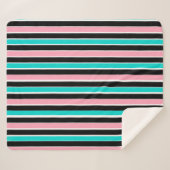 Couverture Sherpa Rayures en noir, rose et bleu (Devant (Horizontal))