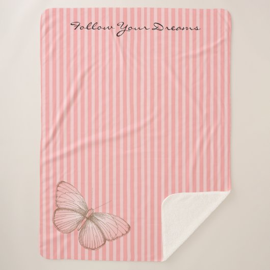 Couverture Sherpa Rayures roses avec papillon (Devant)