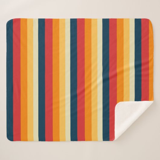 Couverture Sherpa rayures rouges, bleues, orange et jaunes (Devant (Horizontal))
