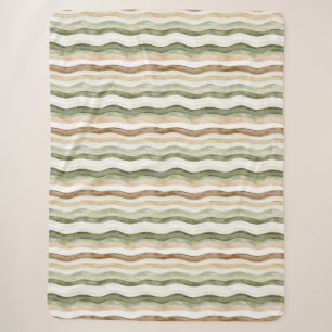 Couverture Sherpa Rayures Vert Crème Marron