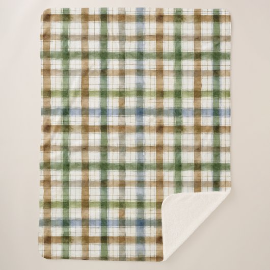 Couverture Sherpa Rayures Vert Marron Bleu  (Devant)