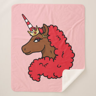 Couverture Sherpa Red Afro Unicorn