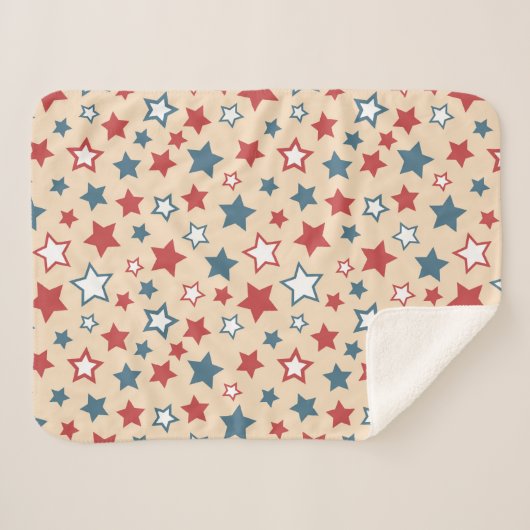 Couverture Sherpa Red and Blue Stars, 4th of July, Beige Background (Devant (Horizontal))