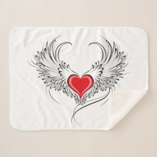 Couverture Sherpa Red Angel Coeur avec ailes