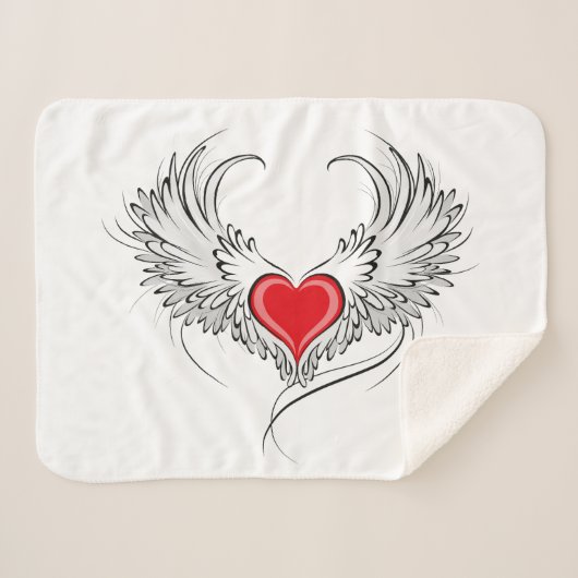 Couverture Sherpa Red Angel Coeur avec ailes (Devant (Horizontal))
