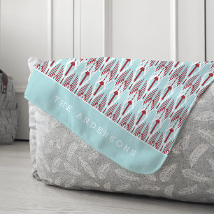 Couverture Sherpa Red & Aqua Holiday Ikat Motif Personnalisé