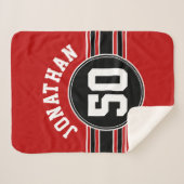 Couverture Sherpa Red Black Team Jersey Fan Gear Nom Numéro (Devant (Horizontal))