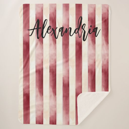 Couverture Sherpa Red Burgundy Cream Stripes Flowers Leaves (Devant)