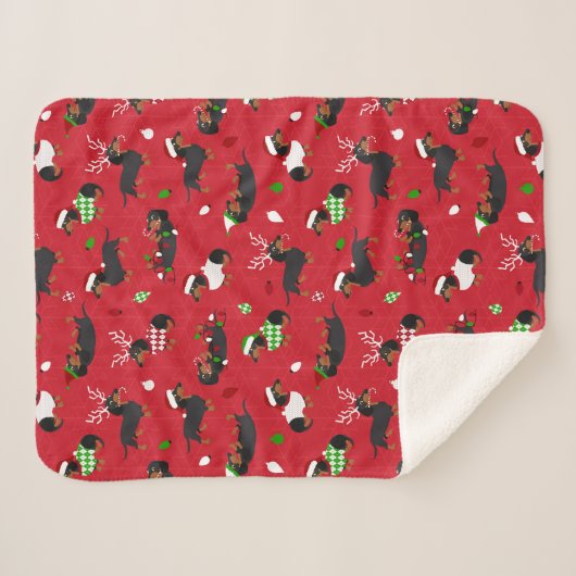 Couverture Sherpa Red Dachshunds de Noël (Devant (Horizontal))