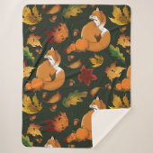 Couverture Sherpa Red Fox Feuilles Acorns Green (Devant)