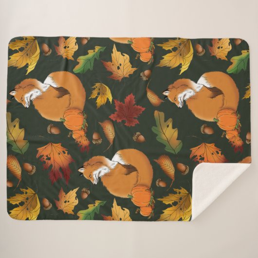 Couverture Sherpa Red Fox Feuilles Acorns Green (Devant (Horizontal))