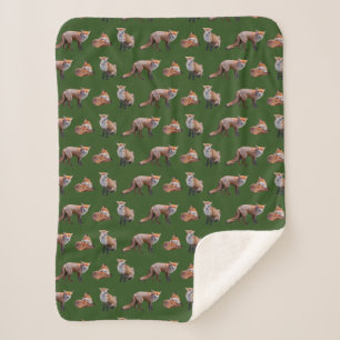 Couverture Sherpa Red Fox Frenzy (Vert foncé)