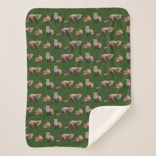 Couverture Sherpa Red Fox Frenzy (Vert foncé) (Devant)