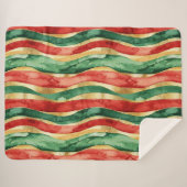 Couverture Sherpa Red Gold Green Stripes Noël (Devant (Horizontal))