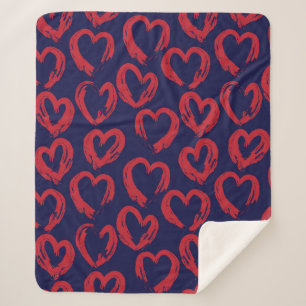 Couverture Sherpa Red Navy Heart shaped Valentine’s Day seamless pat