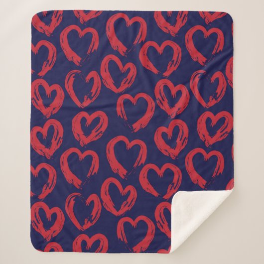 Couverture Sherpa Red Navy Heart shaped Valentine’s Day seamless pat (Devant)