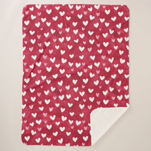 Couverture Sherpa Red Pink White Hearts (Devant)