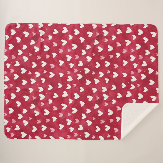 Couverture Sherpa Red Pink White Hearts (Devant (Horizontal))