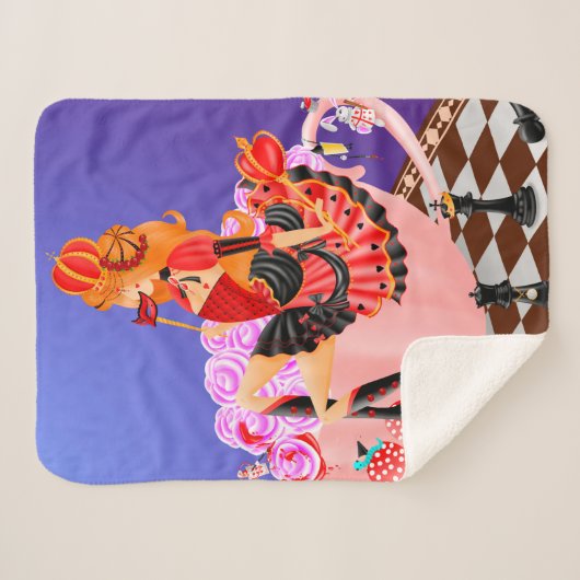 Couverture Sherpa Red Queen on Chess Board - Wonderland Art (Devant (Horizontal))
