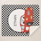 Couverture Sherpa Red Race Car Noir Blanc À damiers Drapeau Enfant (Devant (Horizontal))