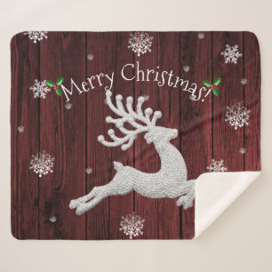 Couverture Sherpa Red Rustic Christmas Reindeer Sherpa Blanket