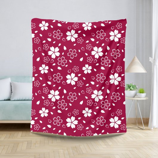 Couverture Sherpa Red Sakura Motif Sherpa Blanket