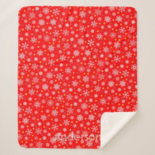 Couverture Sherpa Red Snowflakes Modern Elegant Nom personnalisé (Devant)