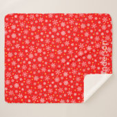 Couverture Sherpa Red Snowflakes Modern Elegant Nom personnalisé (Devant (Horizontal))