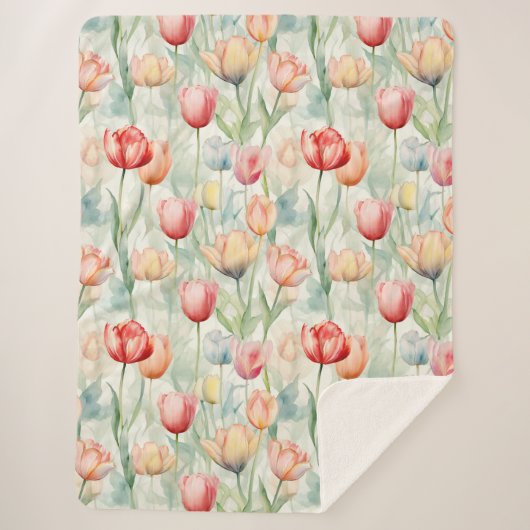 Couverture Sherpa Red Yellow Blue Tulip Flowers (Devant)