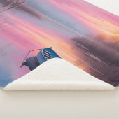 Couverture Sherpa Réflexion du ciel rose de bateau bleu rustique (3/4)