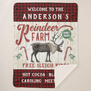 Couverture Sherpa Reindeer Farm Russe Vintage Farmhouse Nom personna