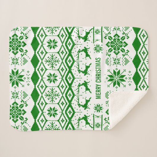 Couverture Sherpa Reindeer Vert Noël Knted (Devant (Horizontal))