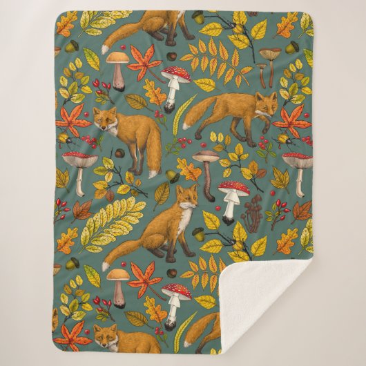 Couverture Sherpa Renard d'automne sur pin vert (Devant)