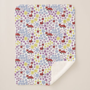 Couverture Sherpa Renard Mignon Fleurs Sauvages Colorées Fantaisiste