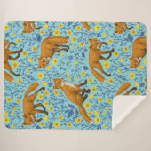 Couverture Sherpa Renards et papillons sur le bleu de la piscine (Devant (Horizontal))