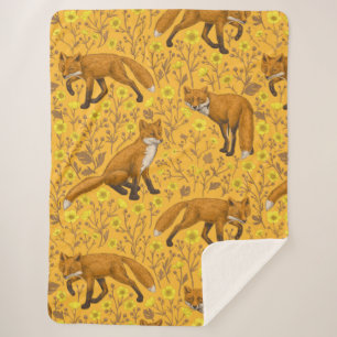 Couverture Sherpa Renards et papillons sur orange