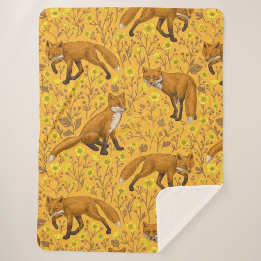 Couverture Sherpa Renards et papillons sur orange (Devant)