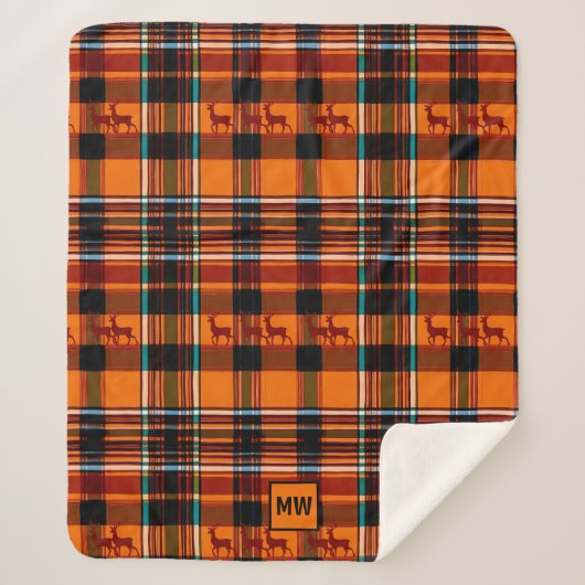 Couverture Sherpa Rennes en plaid, hiver automne monogramme de Noël (Devant)