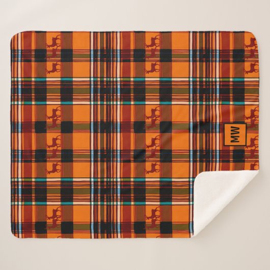 Couverture Sherpa Rennes en plaid, hiver automne monogramme de Noël (Devant (Horizontal))