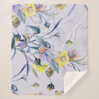 Couverture Sherpa Ressort fleur sauvage, motif naturel sans soudure.