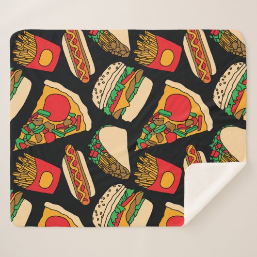 Couverture Sherpa restauration rapide pizza hamburger hotdog frites (Devant (Horizontal))