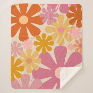 Couverture Sherpa Retro 1960s 1970s Fleurs motifs floraux